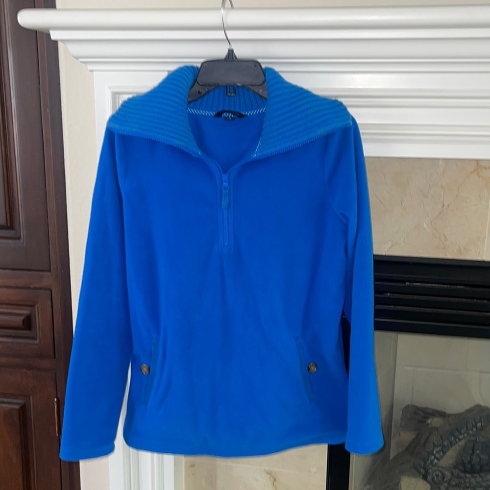 Blue mid zip pullover sweater from Lands End